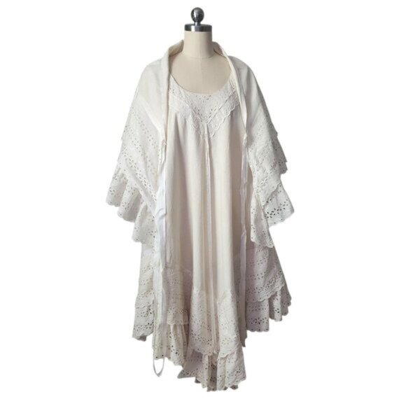 JOSEFA 70's Boho Bridal Eyelet Ruffle Folk Style Prairie dress with shawl/cape - Picture 11 of 16